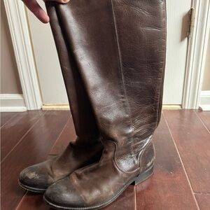 Frye Dark Brown Leather Tall Combat Boots